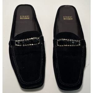 Stuart Weitzman Black Velvet Bedrock Mules, Size 7.5 (run a bit small)